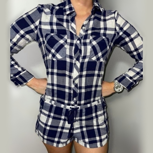 Aerie Plaid Flannel Lounge Sleep Romper - Picture 6 of 6